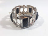 Black Plastic Stones with Clear Sparkling Rhinestone Metal Bracelet