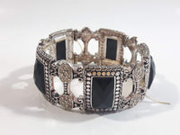 Black Plastic Stones with Clear Sparkling Rhinestone Metal Bracelet