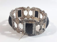 Black Plastic Stones with Clear Sparkling Rhinestone Metal Bracelet