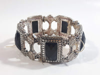 Black Plastic Stones with Clear Sparkling Rhinestone Metal Bracelet