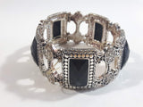 Black Plastic Stones with Clear Sparkling Rhinestone Metal Bracelet