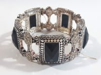 Black Plastic Stones with Clear Sparkling Rhinestone Metal Bracelet