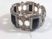 Black Plastic Stones with Clear Sparkling Rhinestone Metal Bracelet