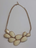 White Plastic Flower Petal Style 17" Long Golden Tone Metal Necklace