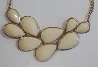 White Plastic Flower Petal Style 17" Long Golden Tone Metal Necklace