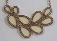 White Plastic Flower Petal Style 17" Long Golden Tone Metal Necklace