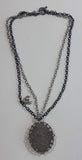 Vampire Mouth and Bat Themed 22" Long Black Double Chain Necklace with Heart and Bar Clasp