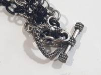 Vampire Mouth and Bat Themed 22" Long Black Double Chain Necklace with Heart and Bar Clasp