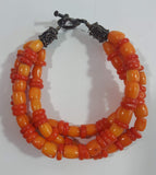 Three Layer Light Orange and Dark Orange Bead 2" Diameter Metal Locket Style Bar Clasp Bracelet