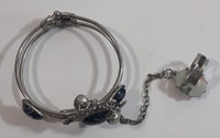 Black Enamel with Plastic Faux Black Howlite Metal Bracelet with Chain Attached Ring