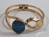 Oval Mother of Pearl Abalone Gold Tone Hinged Bracelet