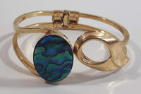 Oval Mother of Pearl Abalone Gold Tone Hinged Bracelet