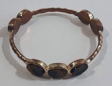 Faux Tiger Eye Oval Inlaid Silver Tone Metal Bracelet