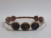 Faux Tiger Eye Oval Inlaid Silver Tone Metal Bracelet