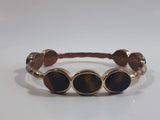 Faux Tiger Eye Oval Inlaid Silver Tone Metal Bracelet