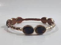 Faux Tiger Eye Oval Inlaid Silver Tone Metal Bracelet