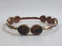 Faux Tiger Eye Oval Inlaid Silver Tone Metal Bracelet