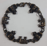 Elephants and Elephant Head Charm Links Metal Bracelet