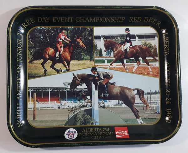 Vintage 1980 Coca-Cola Limited Edition Alberta 75th Anniversary 75th Normandeau Cup Red Deer, Alberta Green Metal Beverage Tray