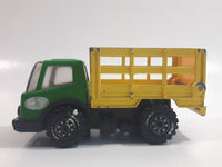 Vintage Tonka Farm Livestock Truck Green and Yellow Pressed Steel Toy Car Vehicle with Opening Rear Gate Made in Japan