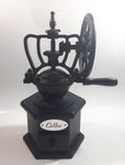 Paderno Antique Style Cast Iron Hand Wheel Coffee Grinder Mill with Black Hexagon Wood Shaped Base