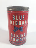 Vintage Blue Ribbon Double Action Baking Powder 16 oz. Red Tin Metal Canister with Lid