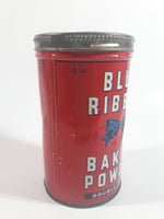 Vintage Blue Ribbon Double Action Baking Powder 16 oz. Red Tin Metal Canister with Lid