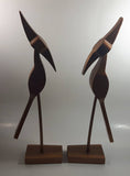 Pair of Vintage June, 1971 Wood Bird Sculptures 15 1/2" Tall Signed