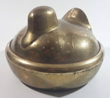 Vintage Solid Brass Engraved Duck Dish with Lid Marked HS 6422