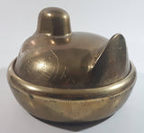 Vintage Solid Brass Engraved Duck Dish with Lid Marked HS 6422