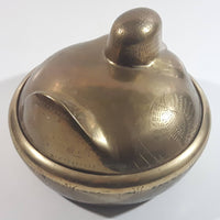 Vintage Solid Brass Engraved Duck Dish with Lid Marked HS 6422