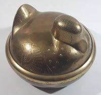 Vintage Solid Brass Engraved Duck Dish with Lid Marked HS 6422