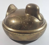 Vintage Solid Brass Engraved Duck Dish with Lid Marked HS 6422