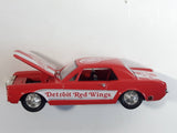 VHTF 1999 ERTL RC2 1964 Ford Mustang NHL Detroit Red Wings Ice Hockey Team Red and White Die Cast Toy Car Vehicle with Opening Hood and Rubber Tires