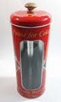 Pause For Coke Coca-Cola 9 1/4" Tall Red Embossed Tin Metal Straw Holder Container with Wood Handle Lid