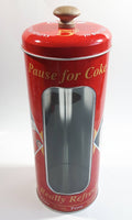 Pause For Coke Coca-Cola 9 1/4" Tall Red Embossed Tin Metal Straw Holder Container with Wood Handle Lid