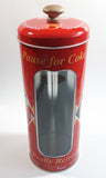 Pause For Coke Coca-Cola 9 1/4" Tall Red Embossed Tin Metal Straw Holder Container with Wood Handle Lid