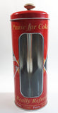 Pause For Coke Coca-Cola 9 1/4" Tall Red Embossed Tin Metal Straw Holder Container with Wood Handle Lid