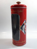 Pause For Coke Coca-Cola 9 1/4" Tall Red Embossed Tin Metal Straw Holder Container with Wood Handle Lid