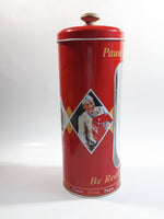 Pause For Coke Coca-Cola 9 1/4" Tall Red Embossed Tin Metal Straw Holder Container with Wood Handle Lid