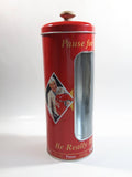 Pause For Coke Coca-Cola 9 1/4" Tall Red Embossed Tin Metal Straw Holder Container with Wood Handle Lid