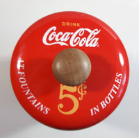 Pause For Coke Coca-Cola 9 1/4" Tall Red Embossed Tin Metal Straw Holder Container with Wood Handle Lid