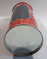 Pause For Coke Coca-Cola 9 1/4" Tall Red Embossed Tin Metal Straw Holder Container with Wood Handle Lid