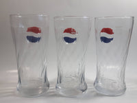 2003-2004 Rare Pepsi Red & Blue Painted Raised Relief Swirl 6" Glass Cup Made by Rastal of Germany Set of 3