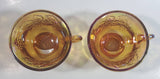 Set of 2 Vintage Indiana Carnival Glass Harvest Leaf Pattern Orange Amber Iridescent Rainbow Punch Bowl Cup