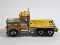 1990 Matchbox MOTOR-CITY Construction Peterbilt Cement Mixer Semi Tractor Truck Yellow 1/80 Scale Die Cast Toy Rig Vehicle