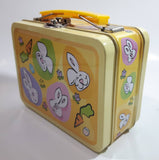 Easter Bunny Themed Small Lunch Box Style Tin Metal Container with Handle