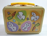 Easter Bunny Themed Small Lunch Box Style Tin Metal Container with Handle