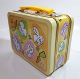 Easter Bunny Themed Small Lunch Box Style Tin Metal Container with Handle