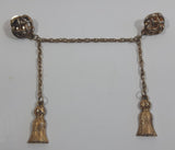 Gold Tone Metal Structural Spheres with Chain Dangling Bells Double Brooch Pin